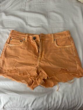 aerie Faded Orange Distressed Denim Shorts